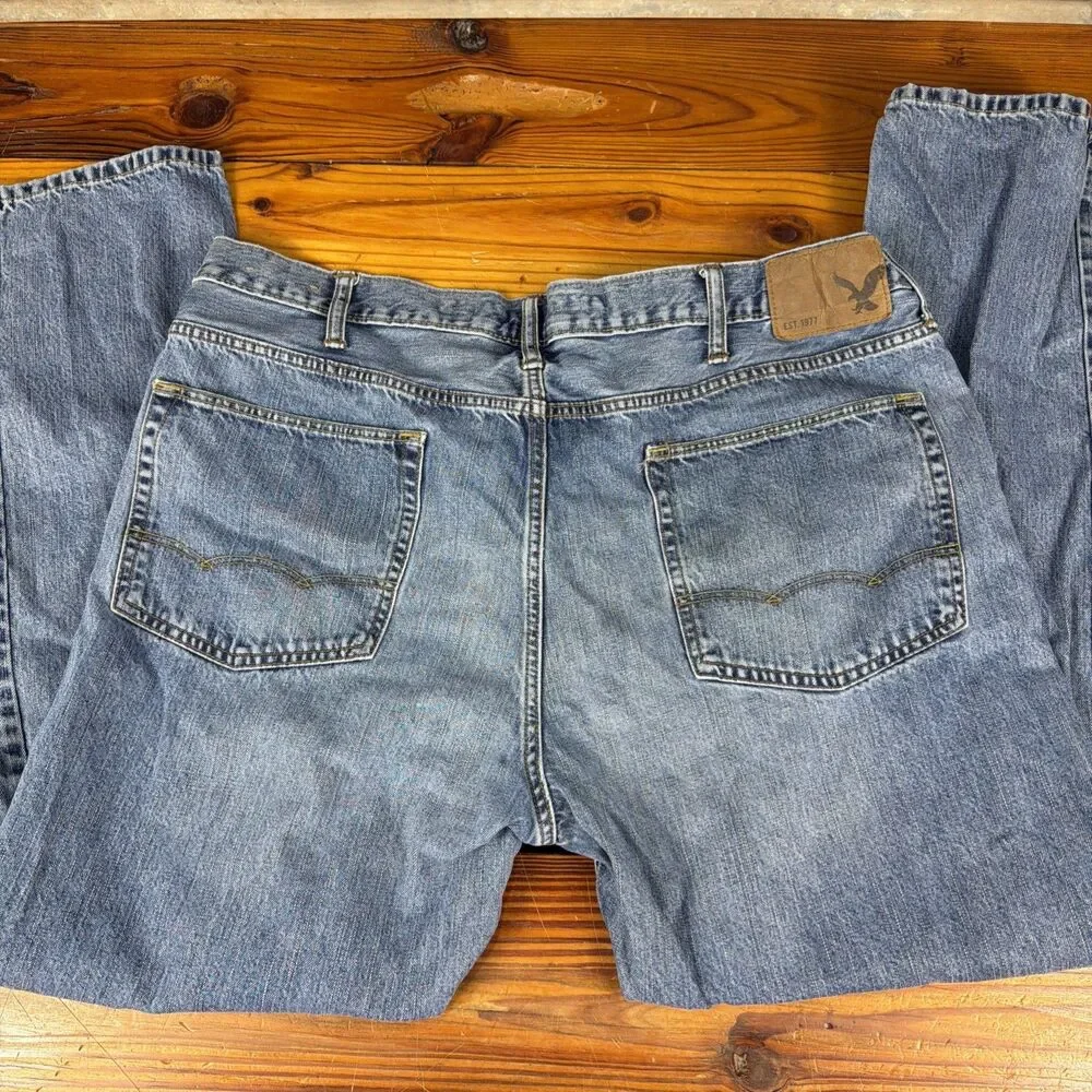 American Eagle Jeans Men's 40x30 Blue Relaxed Straight Cotton Denim Medium Wash